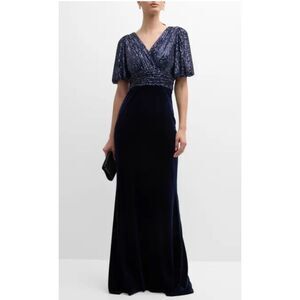 Teri John NWT blouson sleeve sequin velvet  dress